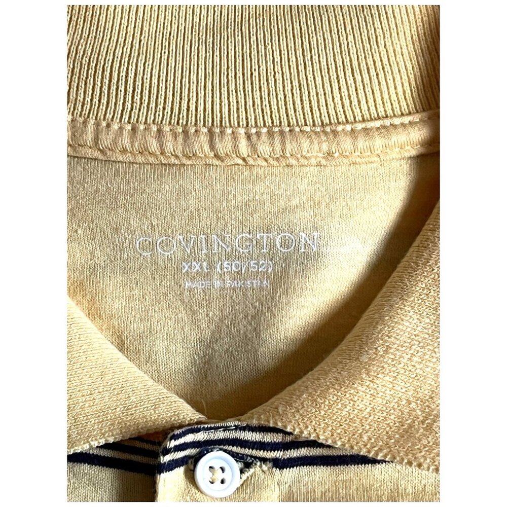 Mens Yellow Striped Polo Short Sleeve Shirt By Covington XXL Cotton Polyester - Picture 3 of 8
